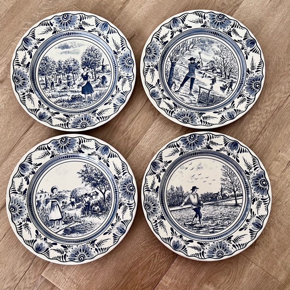 4 PCs France‎ Luneville "Four Seasons" Dinner Plates 10" - Retired RARE Vintage